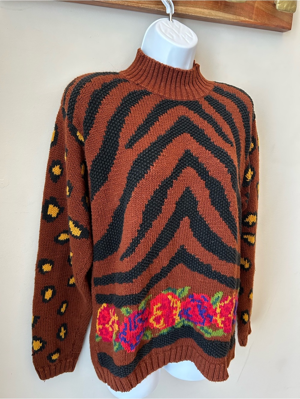 80s Vintage Eclectic Aunt Sweater Mixed Print Maximalism Size Medium - Picture 4 of 13
